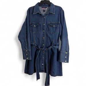 Mwah Jeans y2k Belted Denim Long Sleeve Button Up Top
